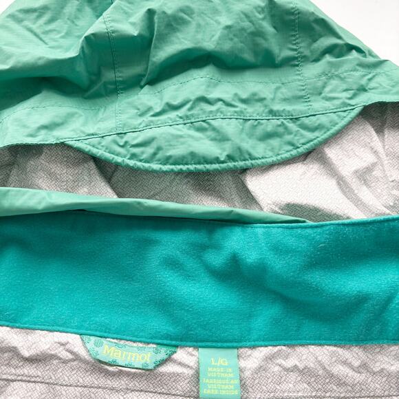 Marmot Kid Sz L (10-12) Green Windbreaker Waterproof Hooded Jacket Lightweight - Picture 10 of 16